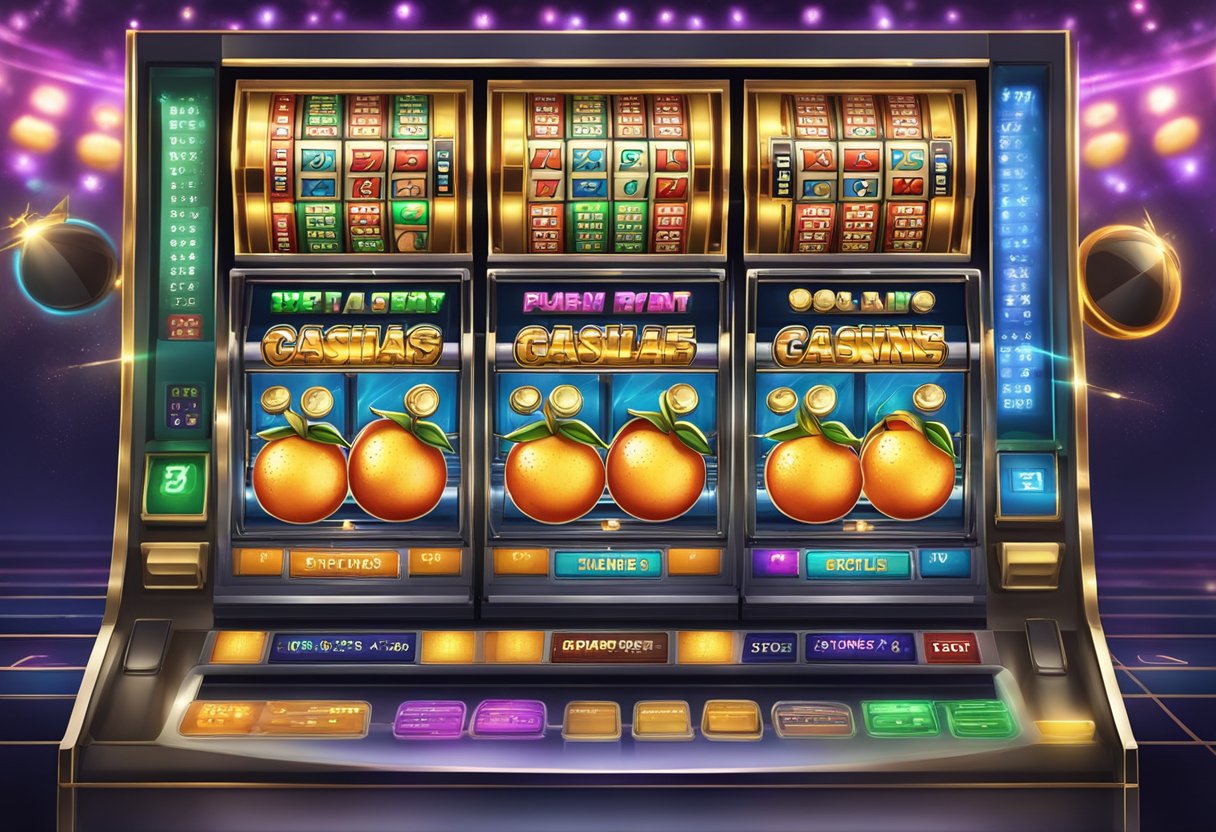 A slot machine with two separate screens, one displaying the Megaways format with cascading reels, and the other showing a traditional 76 payline setup